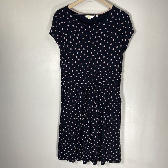 Boden Dresses & Skirts - Boden Amelie Jersey Dress Polka Dot Black Pink Sz 10 petite 10P Office casual